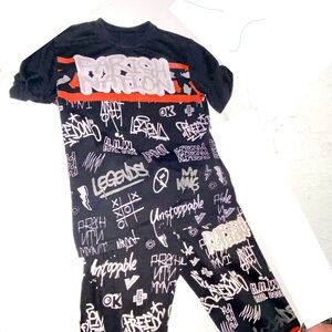 Parish Nation Black+white AOP graphic tee and sweats matching set Boys Small